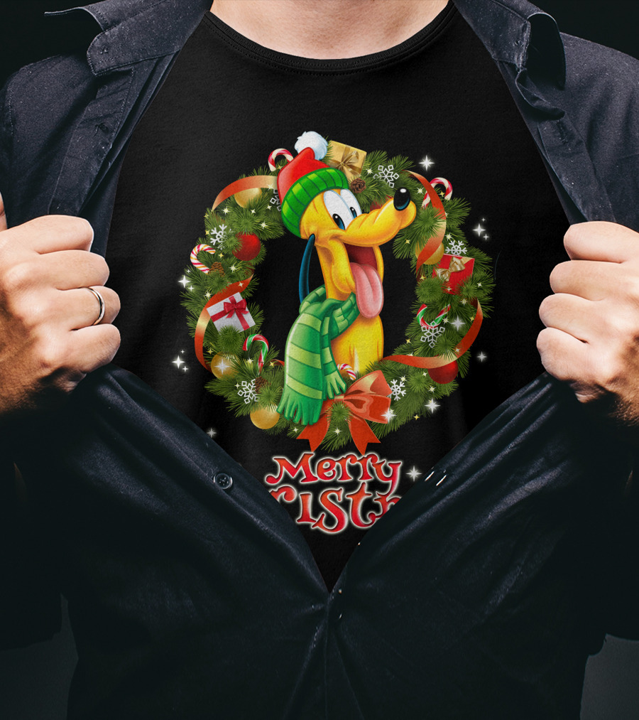Merry Christmas Pluto Wreath Holiday Celebration T-Shirt