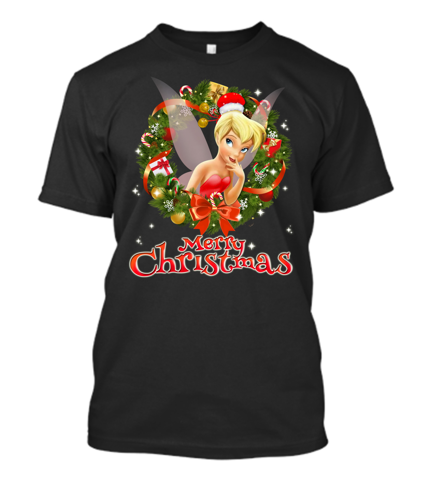 Merry Christmas Tinkerbell With Holiday Wreath T-Shirt