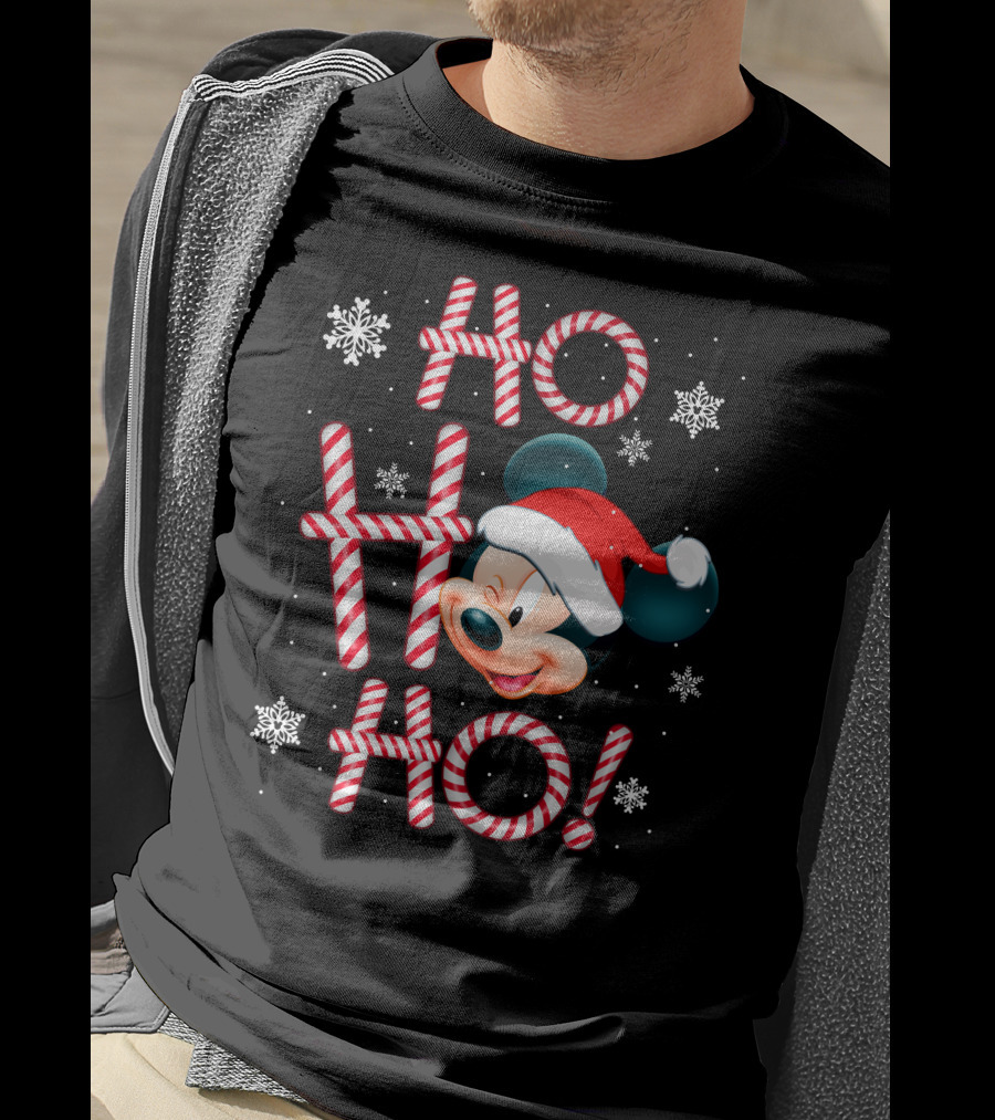 Ho Ho Ho Mickey Christmas Santa Hat Snowflakes T-Shirt