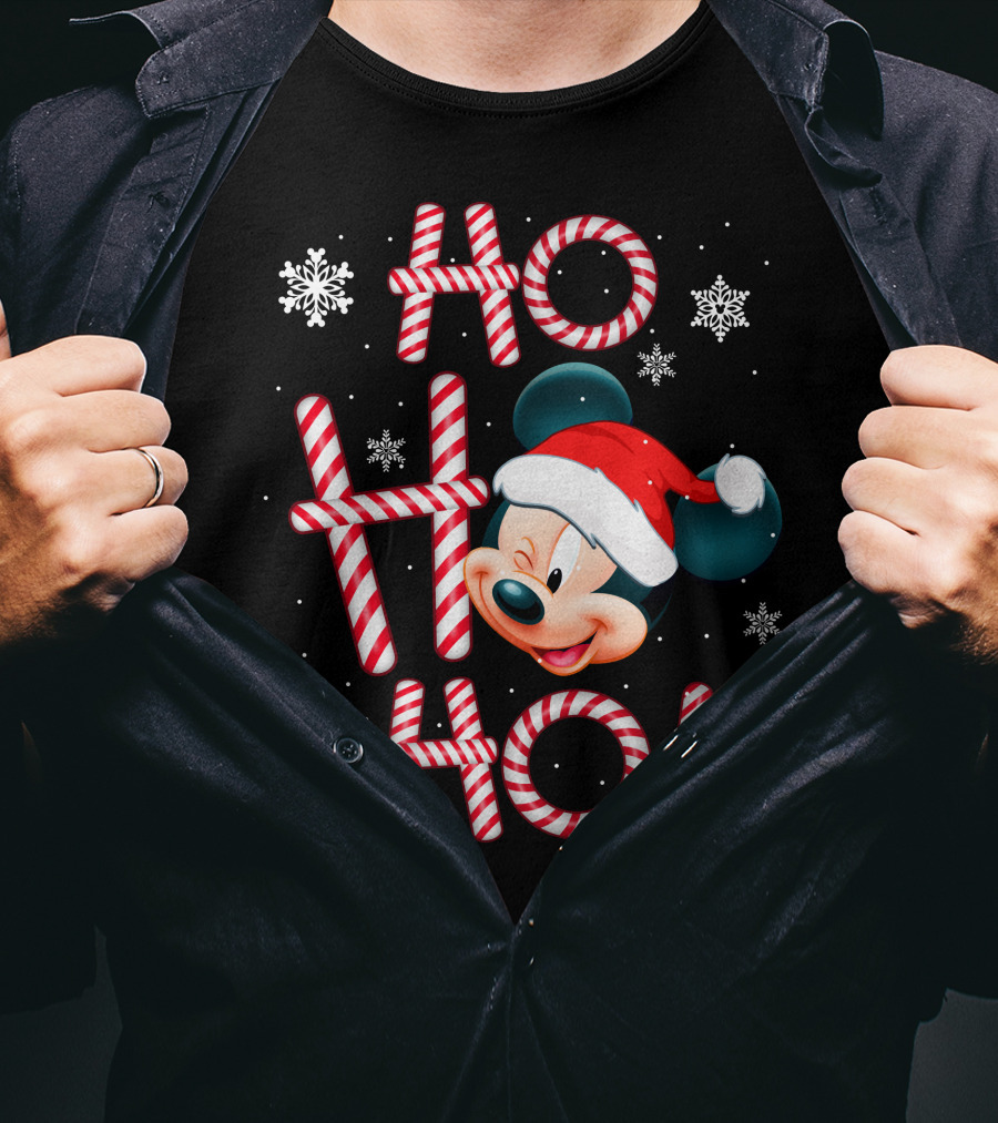 Ho Ho Ho Mickey Christmas Santa Hat Snowflakes T-Shirt