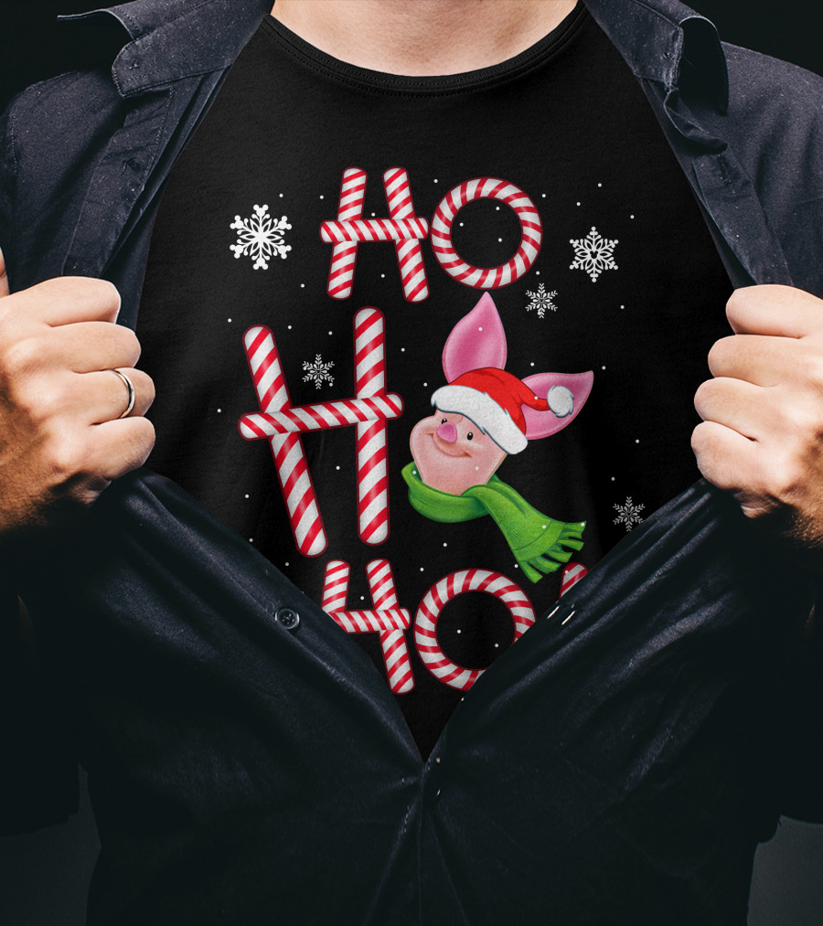 Ho Ho Ho Piglet Santa Peppermint Snowflakes T-Shirt