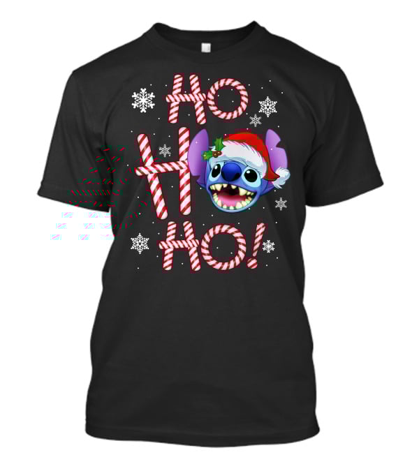 Ho Ho Ho Stitch Santa Hat Snowflakes Candy Cane T-Shirt
