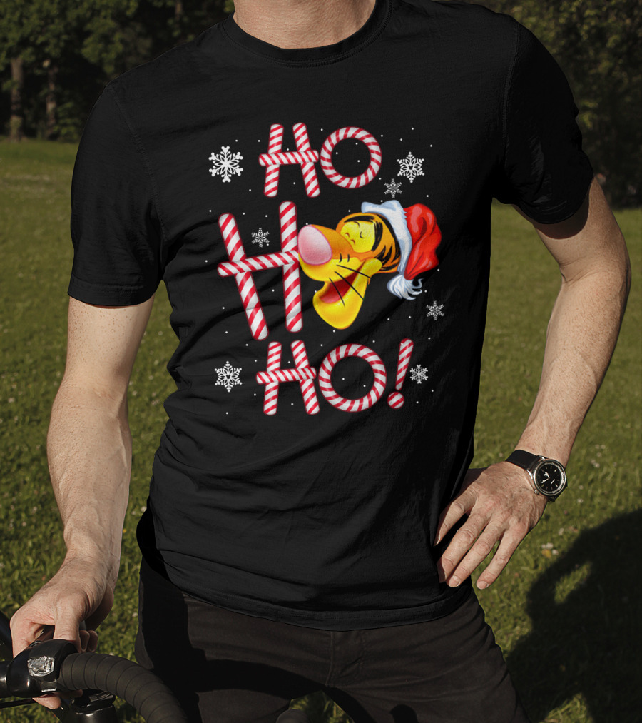 Tigger Ho Ho Ho Santa Hat Candy Cane Snowflakes T-Shirt