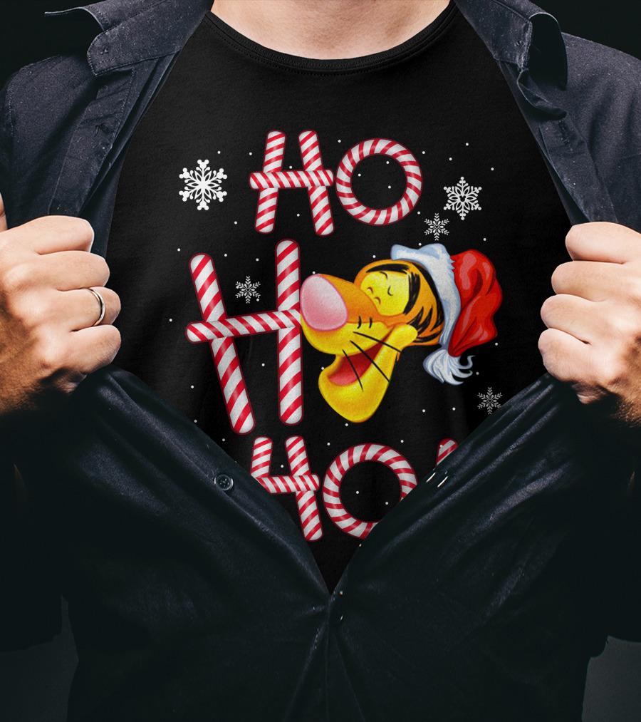 Tigger Ho Ho Ho Santa Hat Candy Cane Snowflakes T-Shirt
