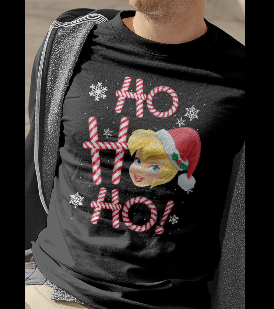 Ho Ho Ho Tinkerbell Christmas Candy Cane Snowflakes T-Shirt