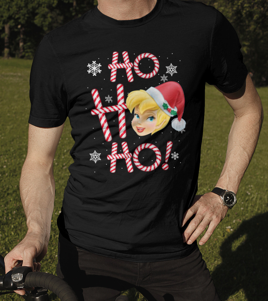 Ho Ho Ho Tinkerbell Christmas Candy Cane Snowflakes T-Shirt