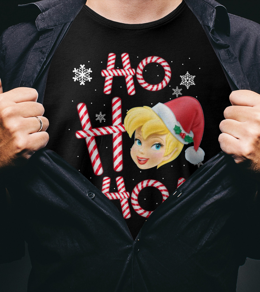 Ho Ho Ho Tinkerbell Christmas Candy Cane Snowflakes T-Shirt
