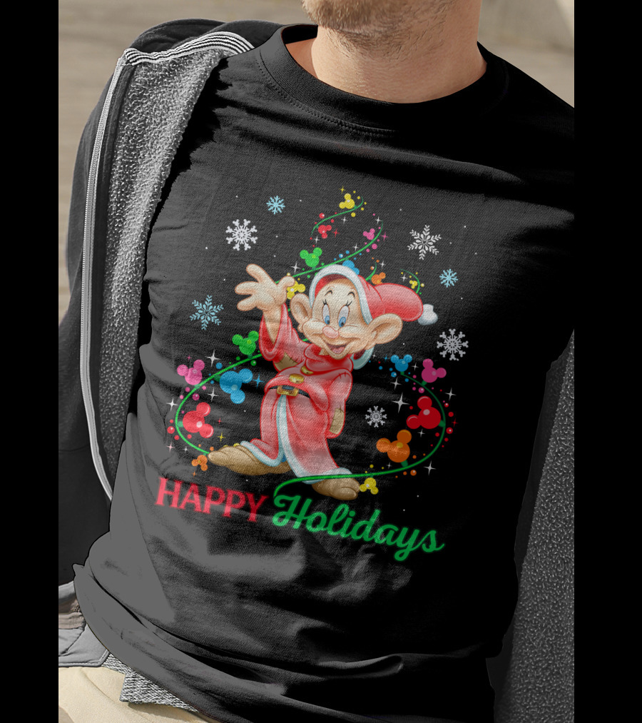 Happy Holidays Dopey Disney Snow White Christmas Magic T-Shirt