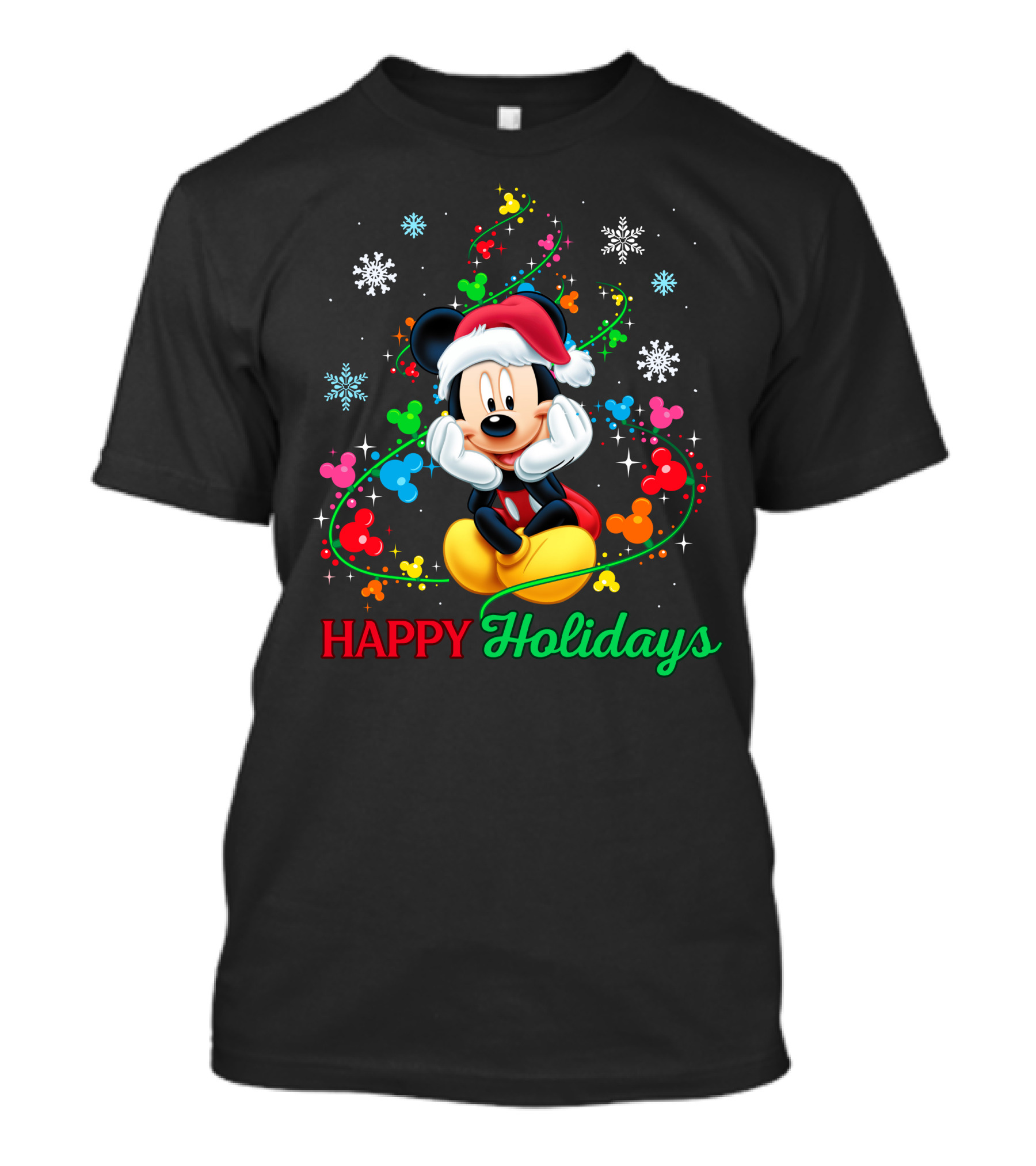 Mickey Happy Holidays Snowflakes Christmas Lights T-Shirt
