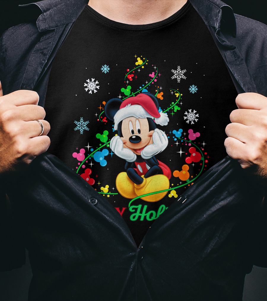 Mickey Happy Holidays Snowflakes Christmas Lights T-Shirt