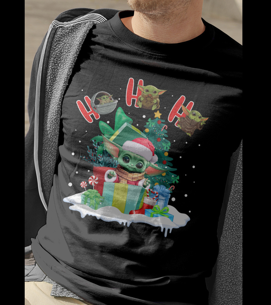 Baby Yoda Christmas Santa Hat Ho Ho Ho T-Shirt