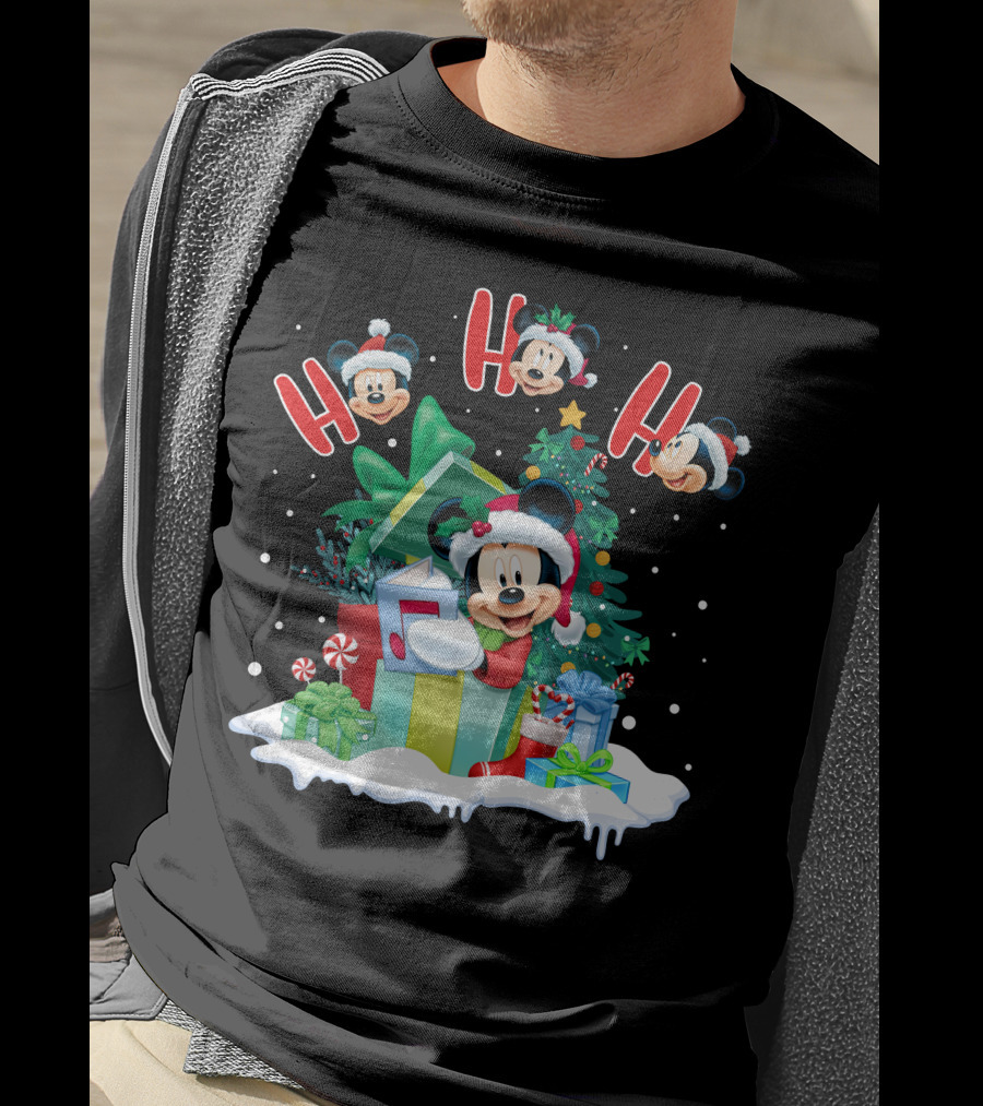Mickey Christmas Holiday Cheer Ho Ho Ho Holiday Gifts And Tree T-Shirt