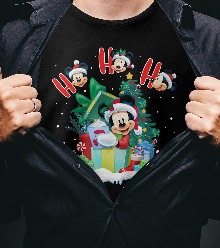 Mickey Christmas Holiday Cheer Ho Ho Ho Holiday Gifts And Tree T-Shirt