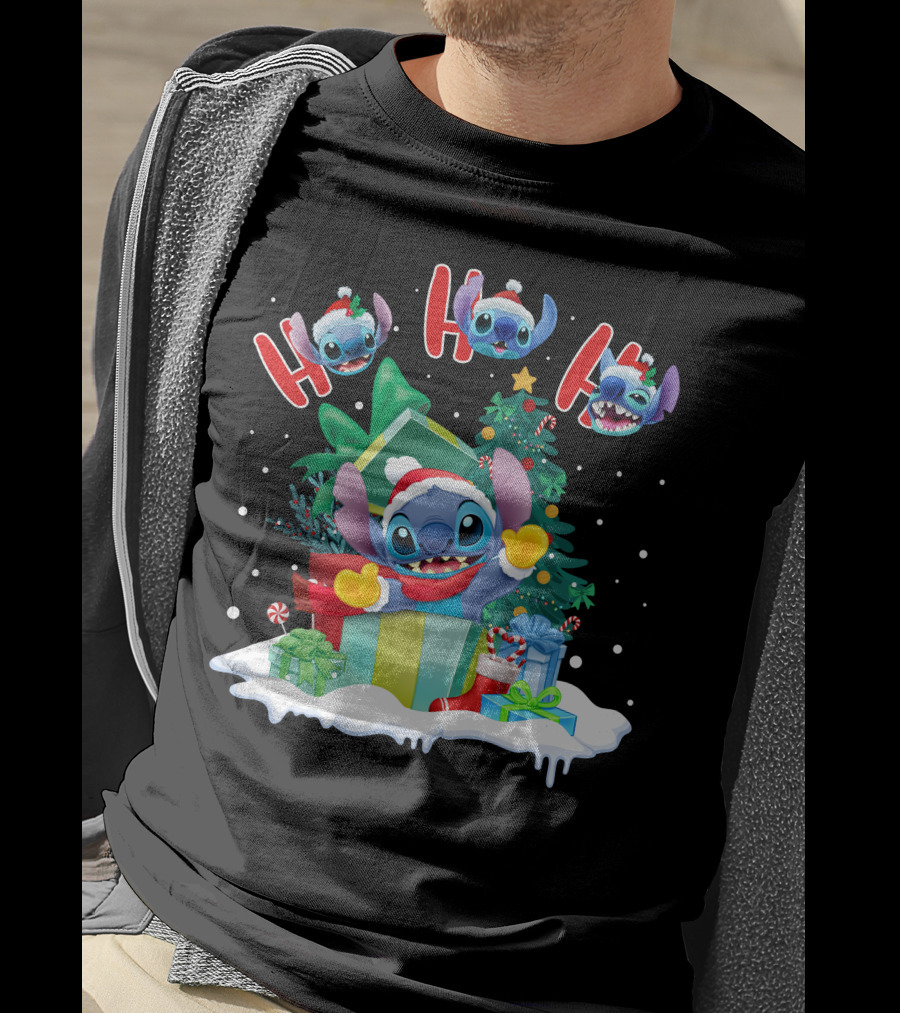 Stitch Holiday Ho Ho Ho Christmas Tree Presents T-Shirt