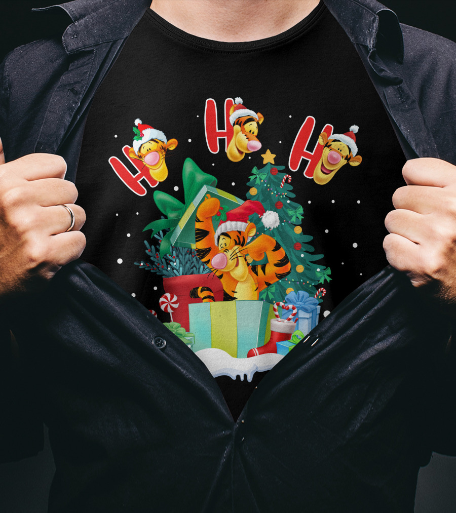 Tigger Ho Ho Ho Christmas Presents And Tree T-Shirt