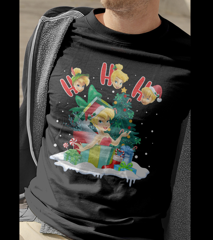 Tinkerbell Christmas Ho Ho Ho Holiday Cheer With Gifts And Tree T-Shirt
