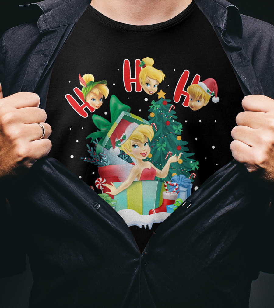 Tinkerbell Christmas Ho Ho Ho Holiday Cheer With Gifts And Tree T-Shirt