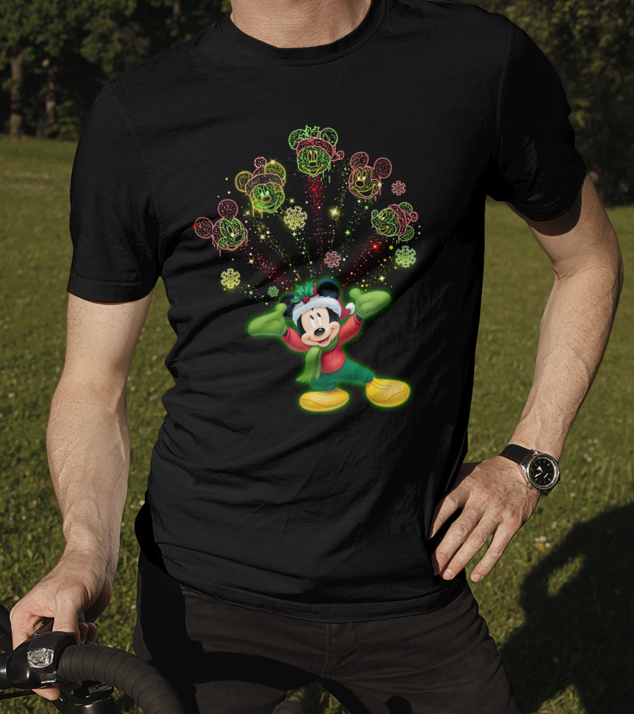 Mickey Mouse Christmas Holiday Cheer With Festive Lights And Snowflakes T-Shirt