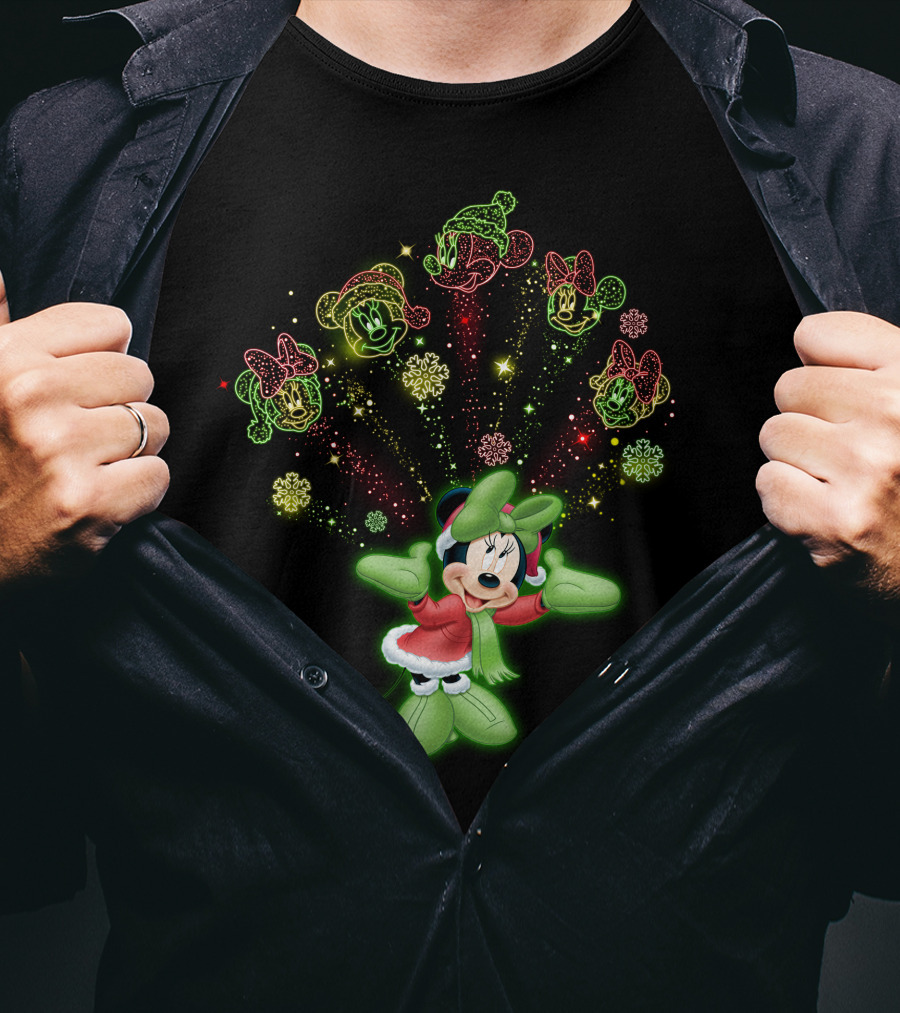 Minnie Festive Holiday Magic With Sparkling Snowflakes And Cheerful Expressions T-Shirt
