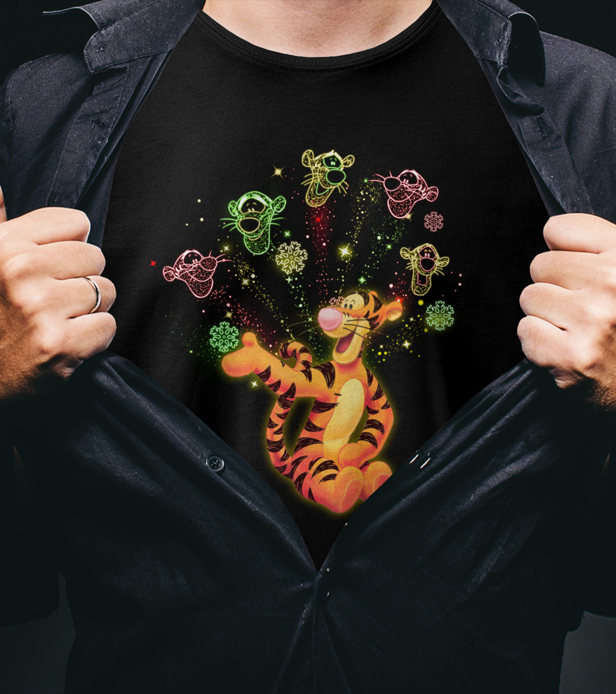 Tigger Playful Celebration With Magical Multicolored Starry Outlines T-Shirt