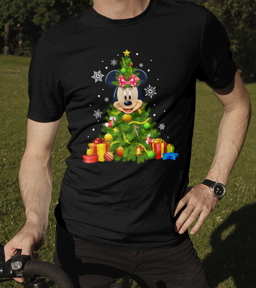 Minnie Mouse Christmas Tree With Gifts And Snowflakes T-Shirt