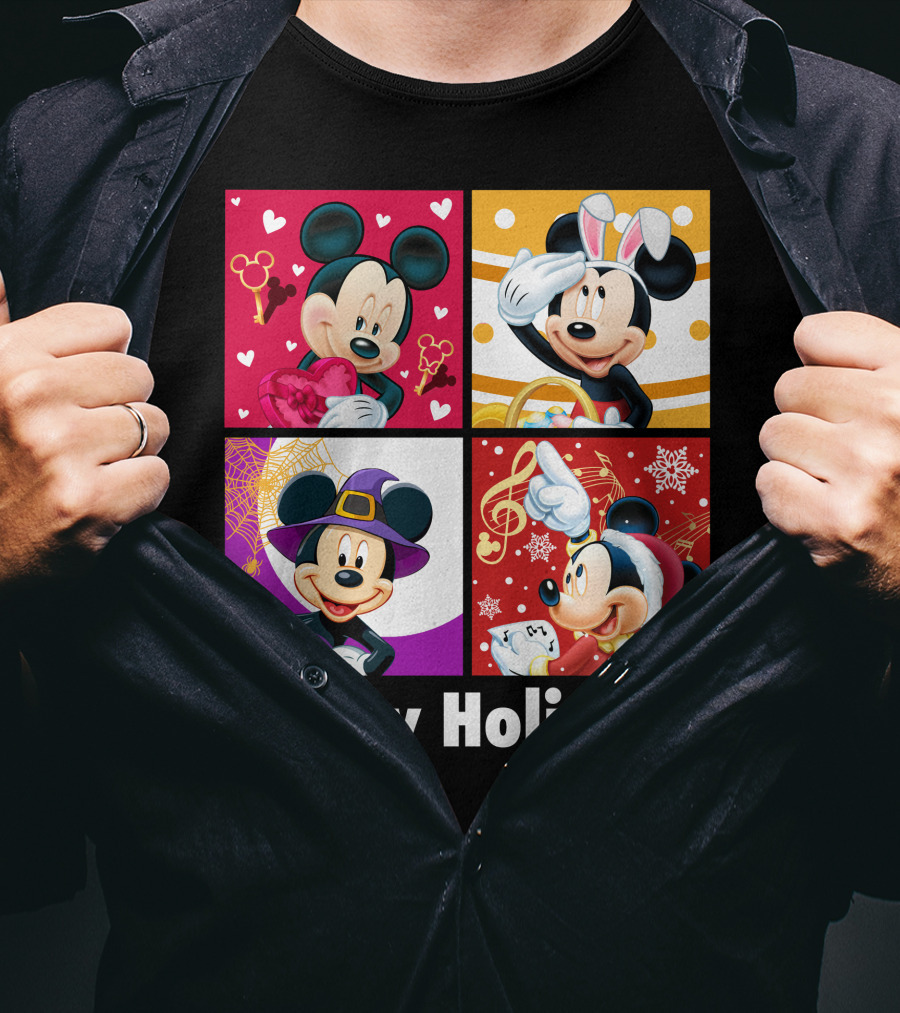 Happy Holidays Mickey Mouse Seasonal Quartet T-Shirt
