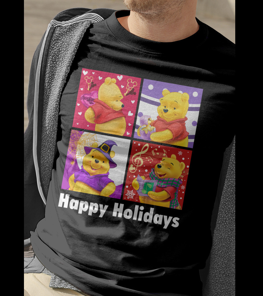Happy Holidays Pooh Bear Festive Seasonal Celebrations T-Shirt