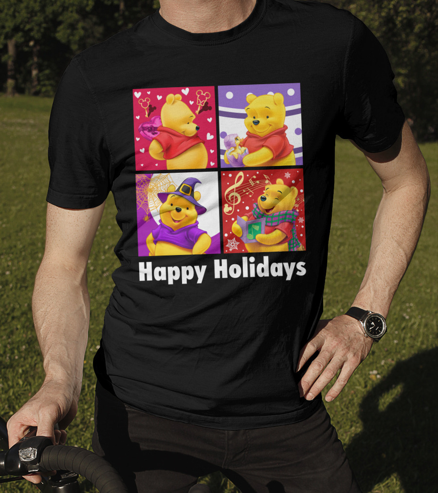 Happy Holidays Pooh Bear Festive Seasonal Celebrations T-Shirt