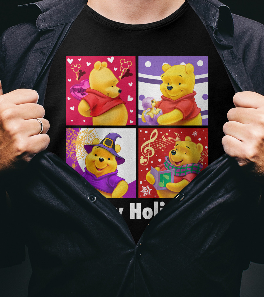 Happy Holidays Pooh Bear Festive Seasonal Celebrations T-Shirt