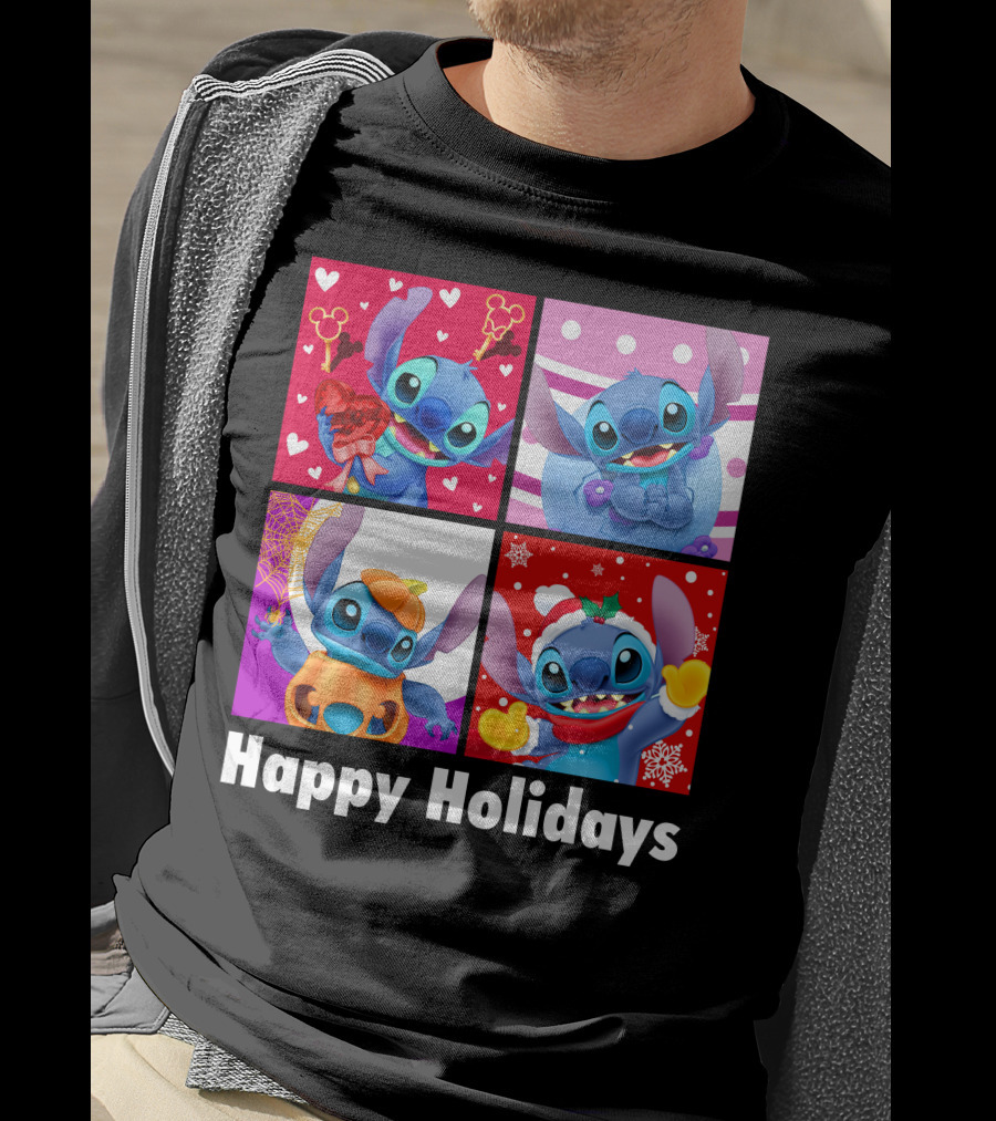Happy Holidays Stitch Seasonal Mickey Hearts Christmas Pumpkin T-Shirt
