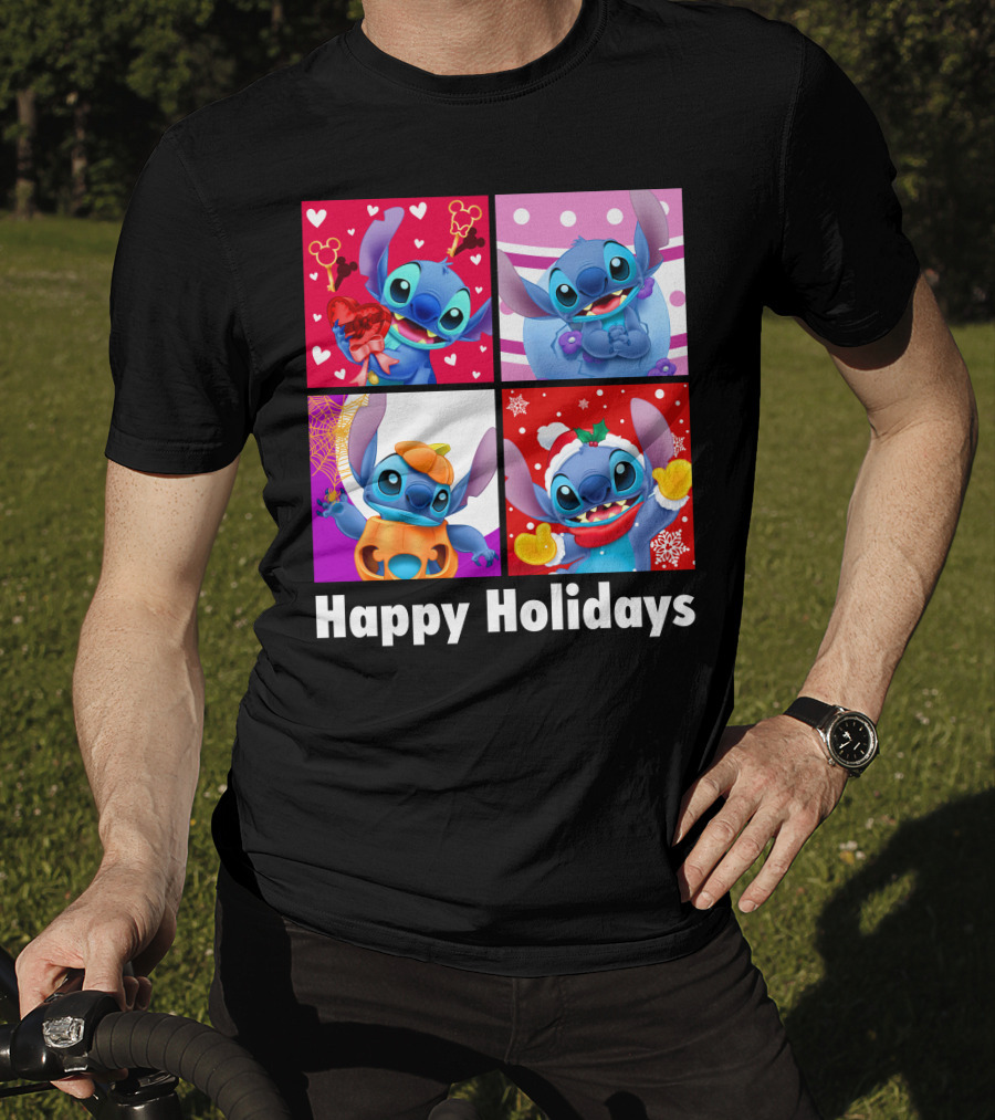 Happy Holidays Stitch Seasonal Mickey Hearts Christmas Pumpkin T-Shirt