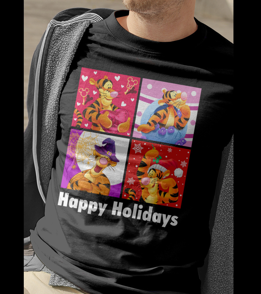 Happy Holidays Tigger Mickey Hearts Santa Halloween T-Shirt