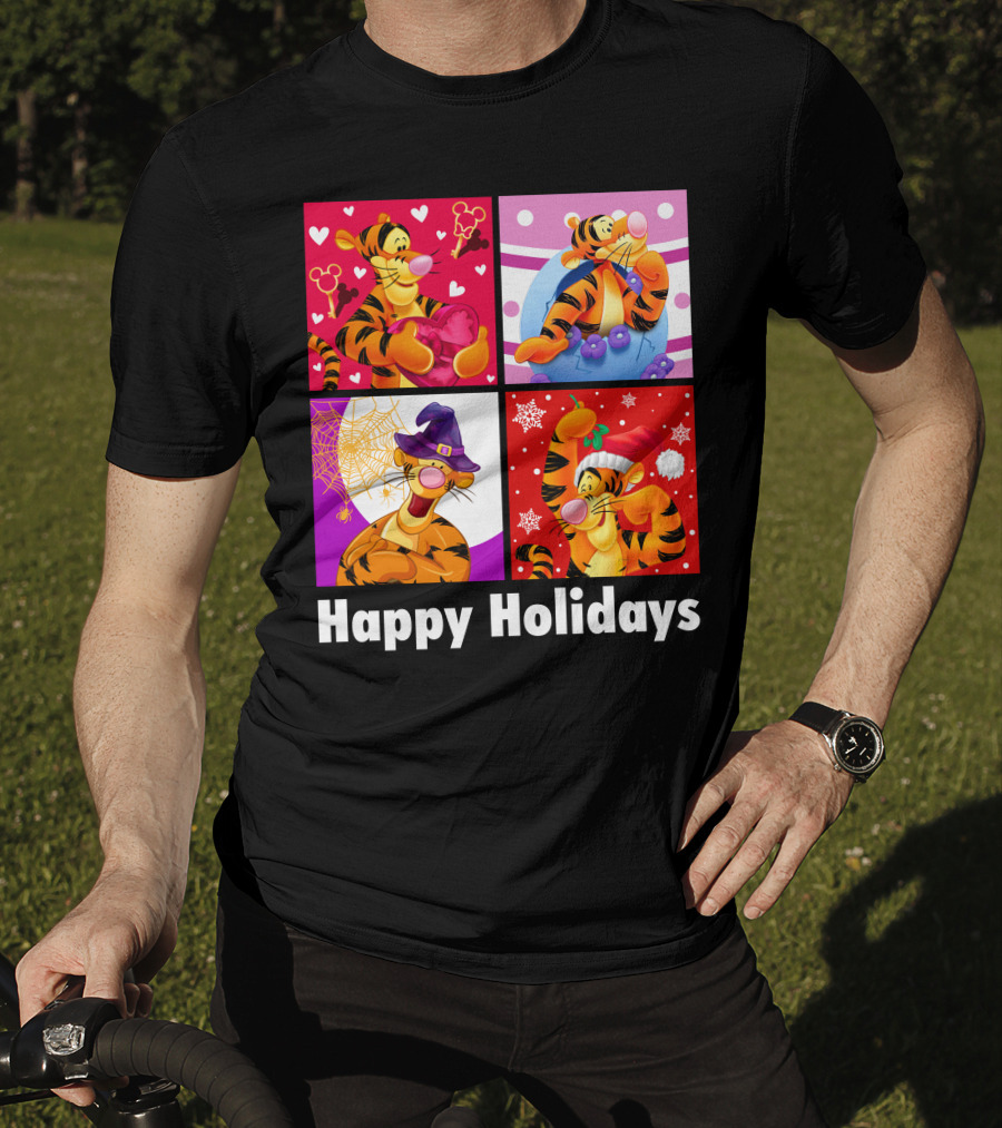 Happy Holidays Tigger Mickey Hearts Santa Halloween T-Shirt