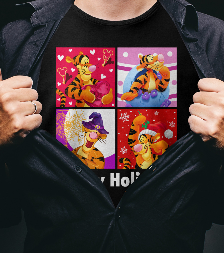 Happy Holidays Tigger Mickey Hearts Santa Halloween T-Shirt
