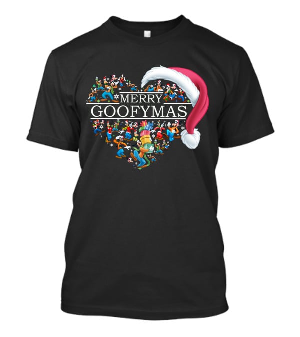 Merry Goofymas Santa Hat Heart Design With Goofy Characters T-Shirt