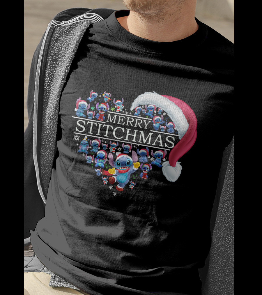 Merry Stitchmas Santa Hat Heart Stitch Christmas T-Shirt