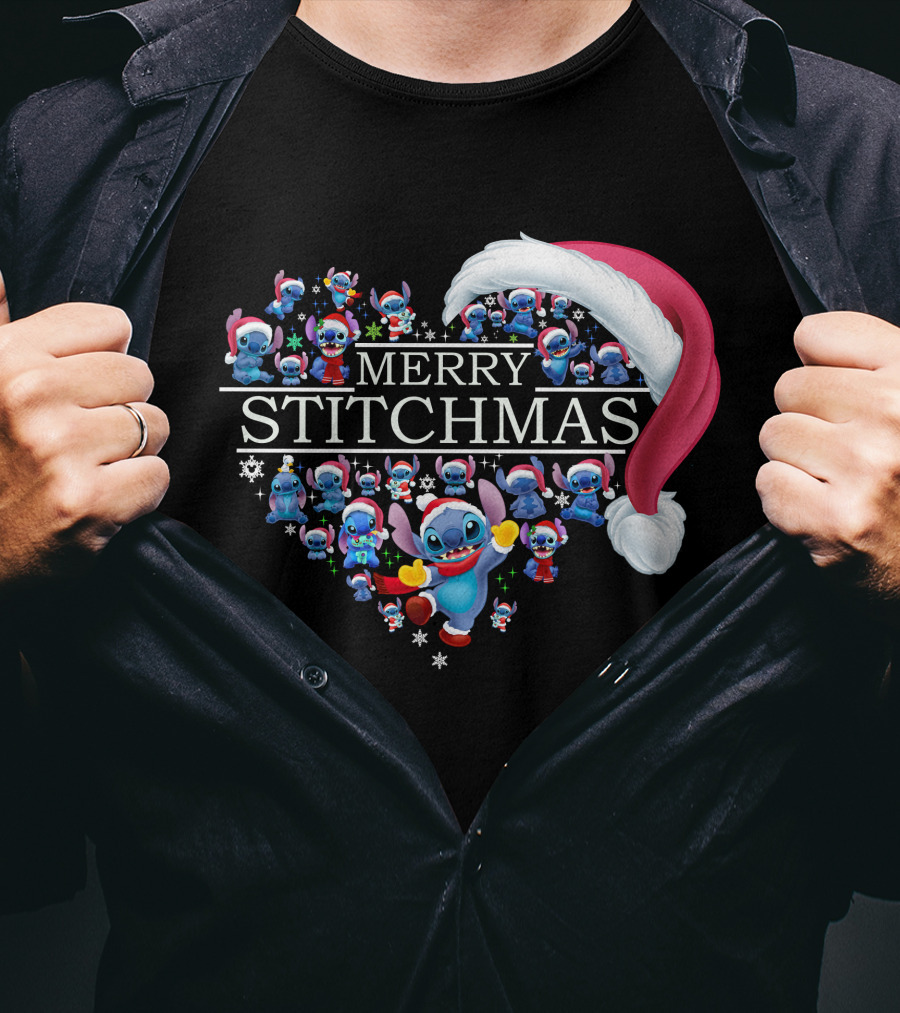 Merry Stitchmas Santa Hat Heart Stitch Christmas T-Shirt