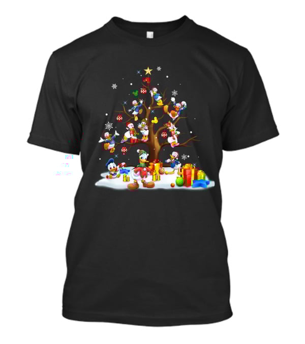 Donald Daisy Christmas Tree With Disney Characters And Snowflakes T-Shirt