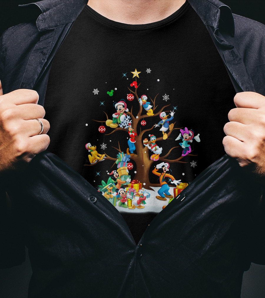 Mickey And Friends Holiday Celebration With Tree And Gifts T-Shirt