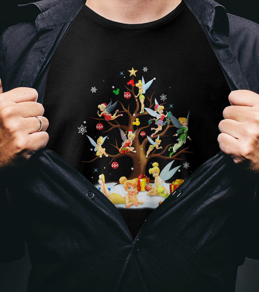 Tinkerbell Christmas Tree Fairies And Gifts T-Shirt