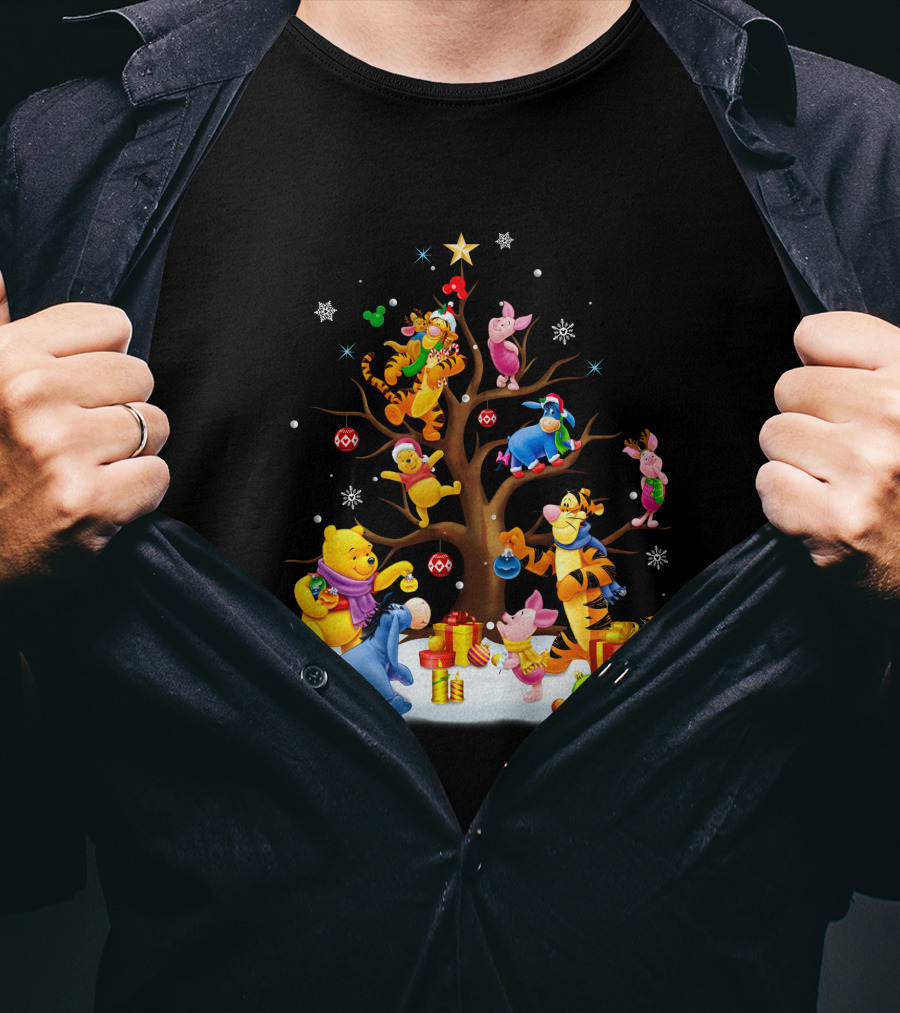 Winnie The Pooh Christmas Tree Celebration With Tigger Piglet And Eeyore T-Shirt