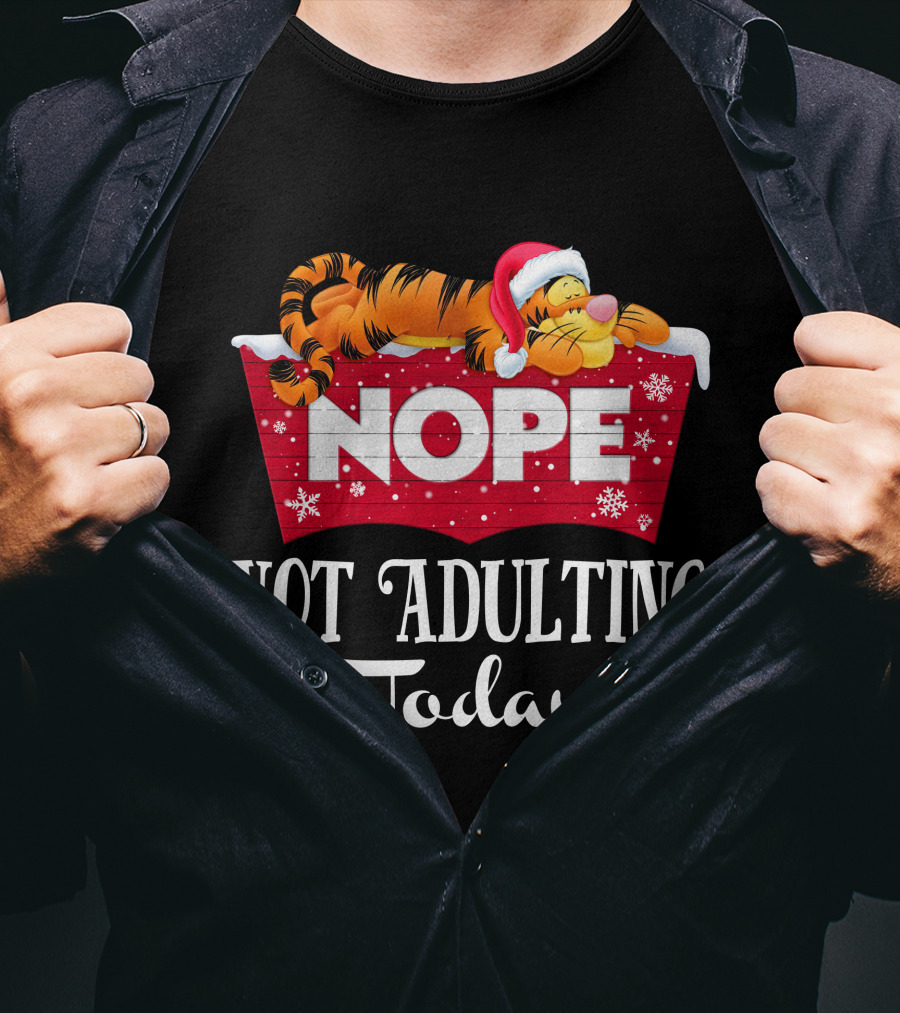 Tigger Nope Not Adulting Today Santa Hat T-Shirt