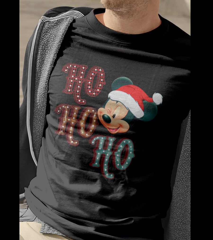 Mickey Mouse Santa Hat Ho Ho Ho Christmas T-Shirt