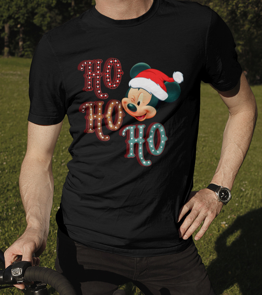 Mickey Mouse Santa Hat Ho Ho Ho Christmas T-Shirt