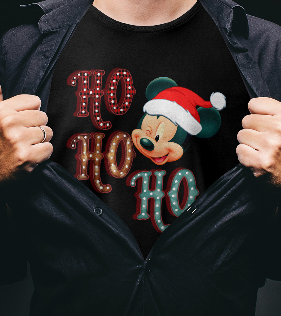 Mickey Mouse Santa Hat Ho Ho Ho Christmas T-Shirt