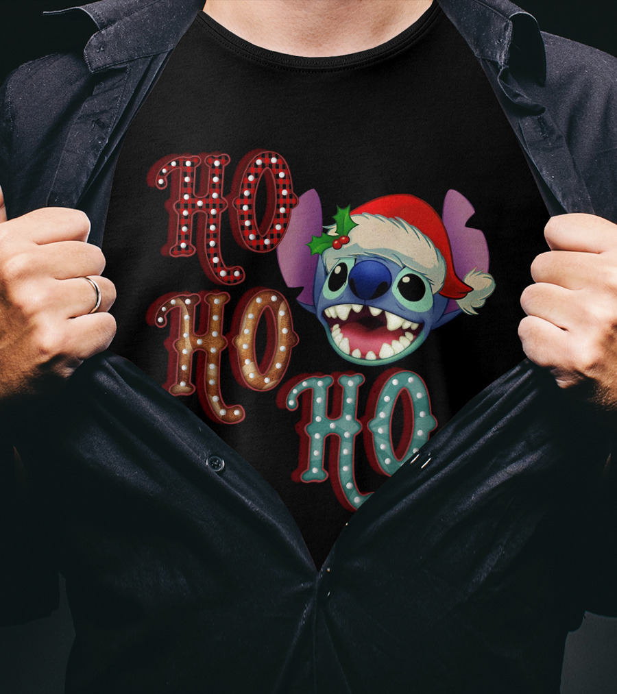 Stitch Ho Ho Ho Christmas Santa Hat T-Shirt