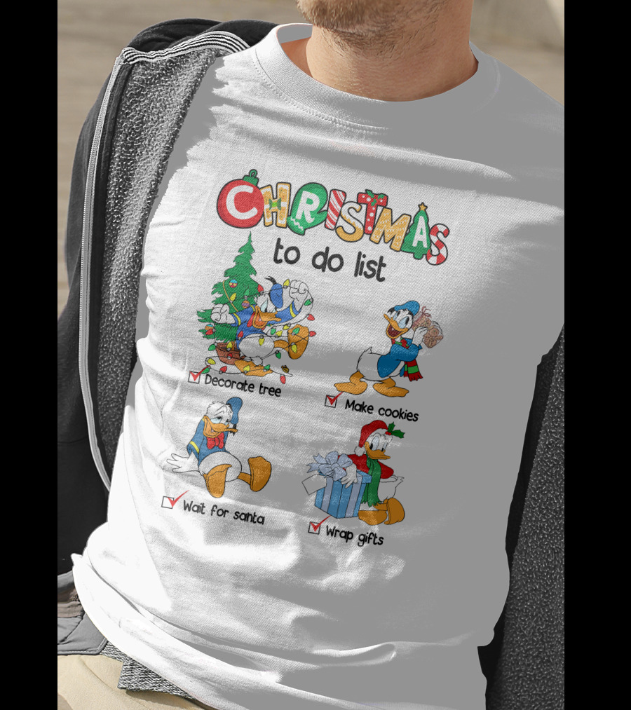 Christmas To Do List Donald Duck Decorate Tree Make Cookies Wait For Santa Wrap Gifts T-Shirt
