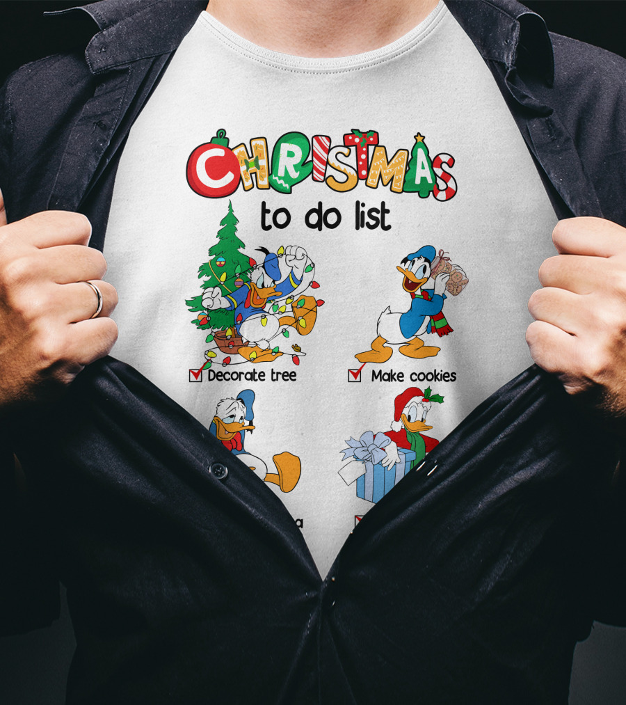Christmas To Do List Donald Duck Decorate Tree Make Cookies Wait For Santa Wrap Gifts T-Shirt