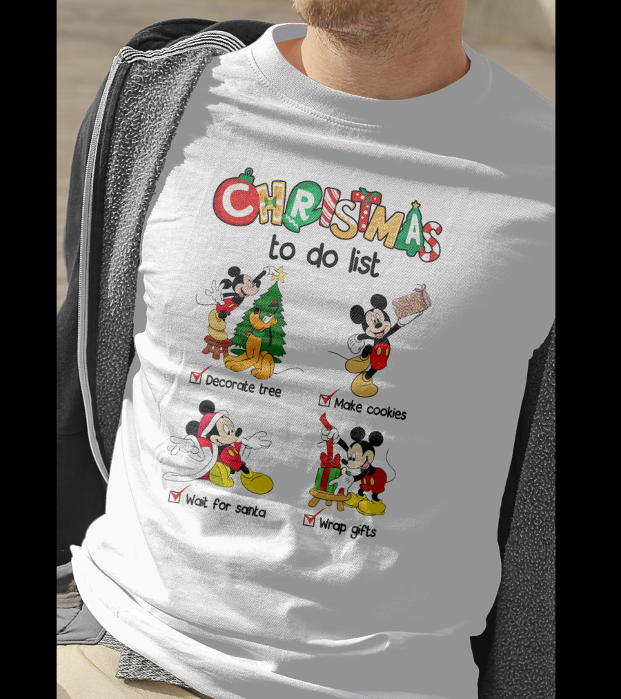 Christmas To Do List Mickey Decorate Tree Make Cookies Wait For Santa Wrap Gifts T-Shirt