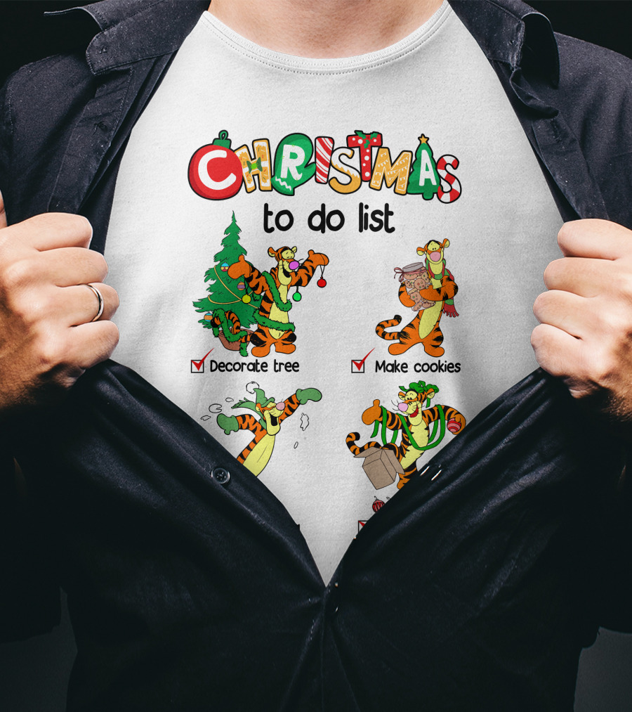 Christmas To Do List Tigger Decorate Tree Make Cookies Wait For Santa Wrap Gifts T-Shirt